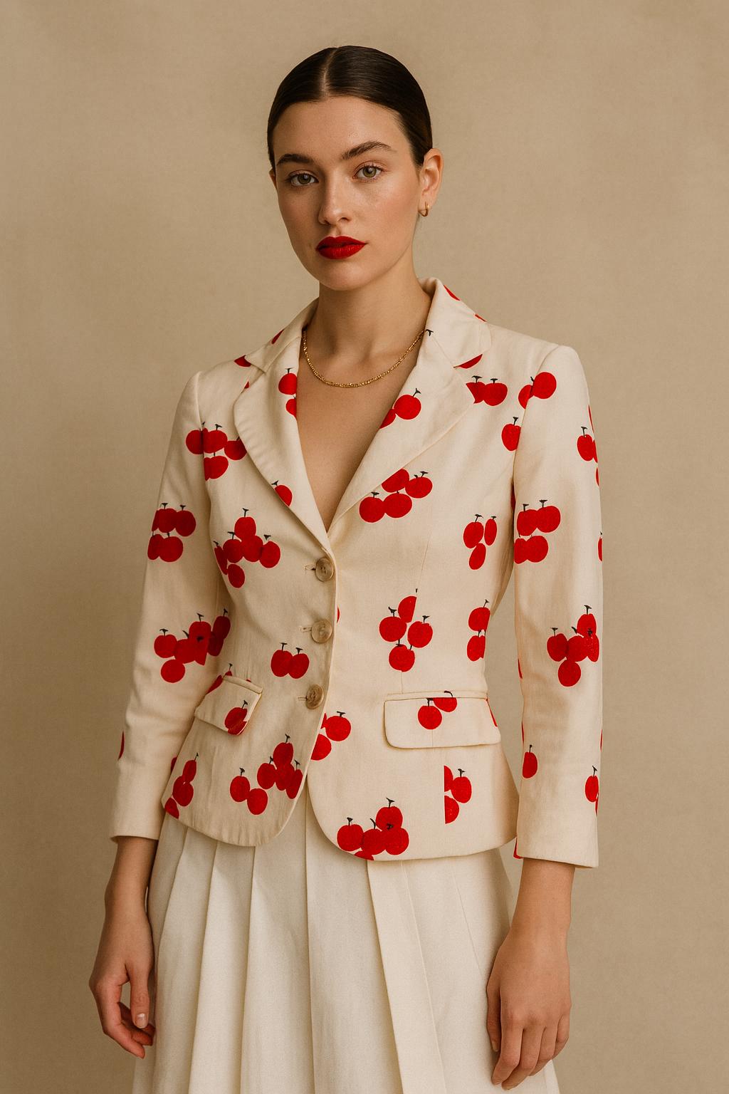Vintage Moschino Cherry Print Blazer – Made in Italy, Y2K Playful