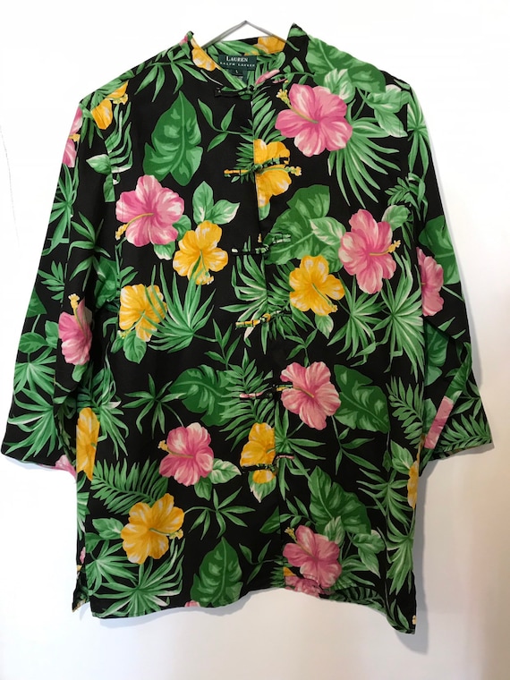 Vintage Ralph Lauren Frog Closure Linen Shirt . Hawaiian Large