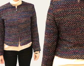 Boucle vintage blazer , tweed , small , elegant , multicolored jacket , 00s