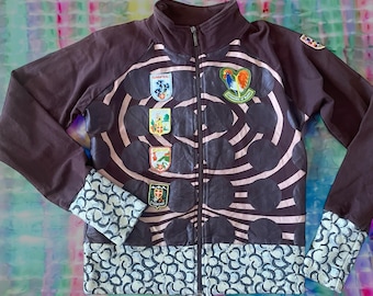 Custo Barcelona Vintage RARE Sweater Jumper Abstract Print Embroideries Multicolor Brown Circles 2000s Gift for Her Birthday Christmas Gift