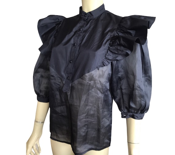 ESCADA rare puff sleeves / ruffles 100 % silk shi… - image 1