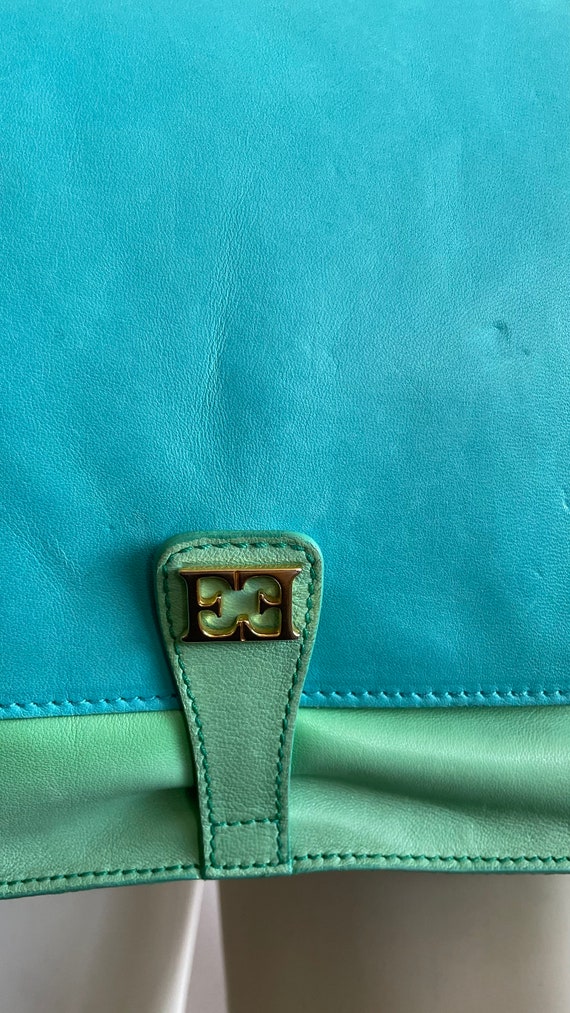 Escada 90s Rare Vintage Blue and Green Gold Logo … - image 8