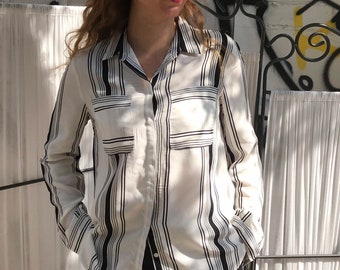 Viscose shirt , medium , abstract pattern , stripped , black and white shirt