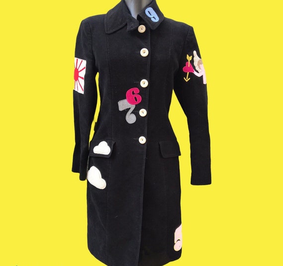 Rare Moschino vintage coat , 90s , applications ,