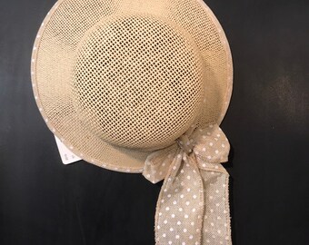 Vintage . Summer hat with polka dots scarf