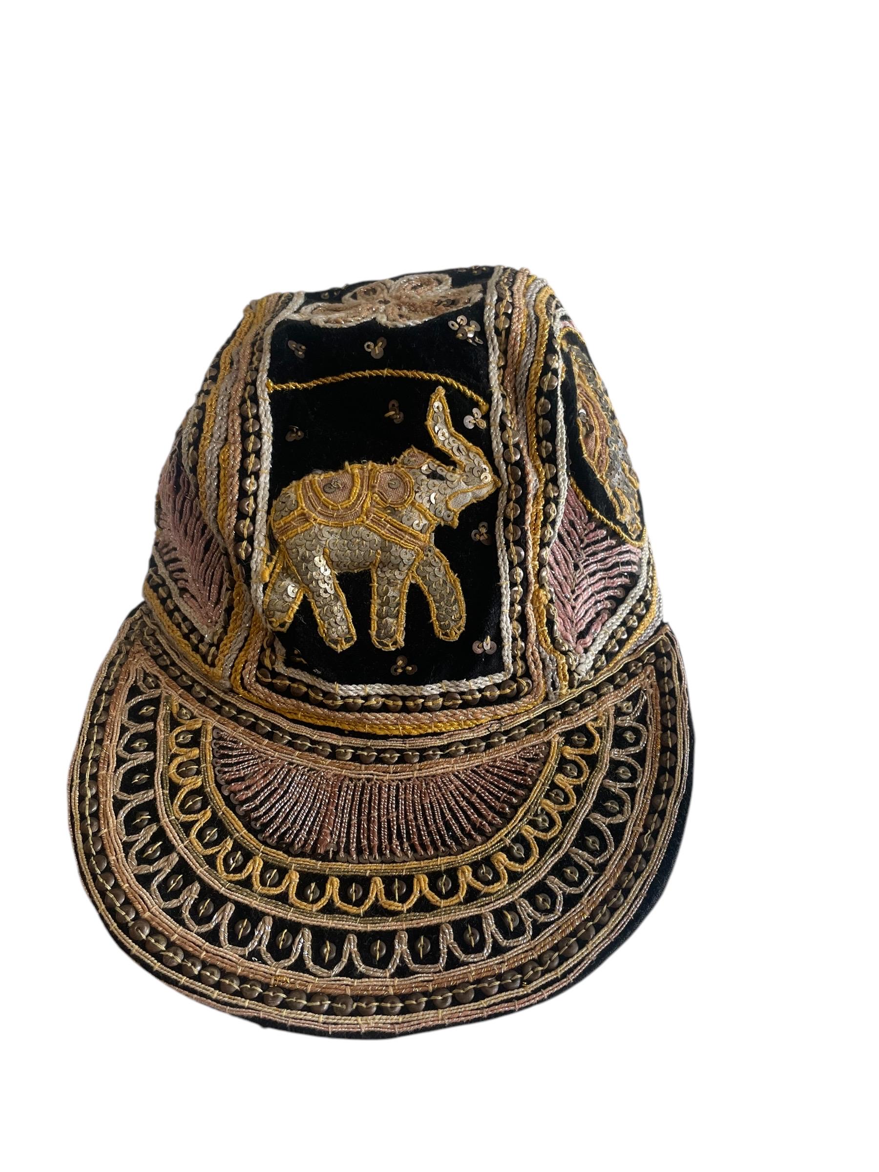 ?? Vintage Hand-Embroidered‎ Elephant Sequin Hat — One of a Kind Thai Elephant hat Baseball Cap Thailand Cultural Handmade  main image 3