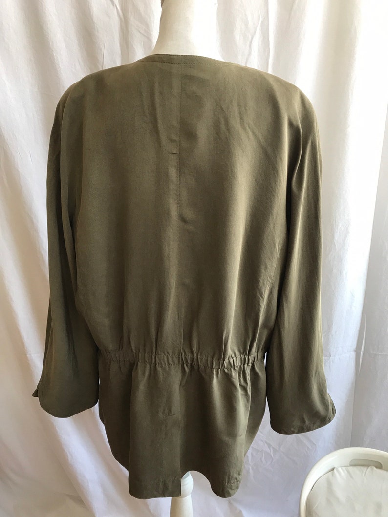 Laurel silk khaki vintage blazer Laurel by Escada extra large elegant large buttoned shoulders desgner blazer