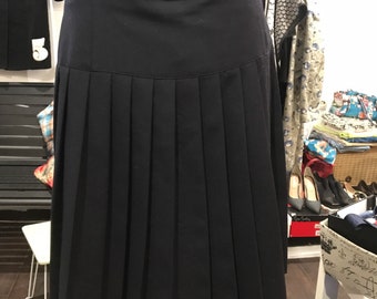 Vintage pleated skirt , back to school , wool , navy blue skirt , 90s, minimal , minimalism