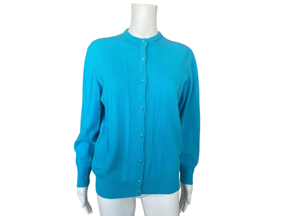 Wool Vintage Cardigan M Size Bright Blue Warm Vintage Cardigan Gift for Her Birthday Gift, foto 2 di 5