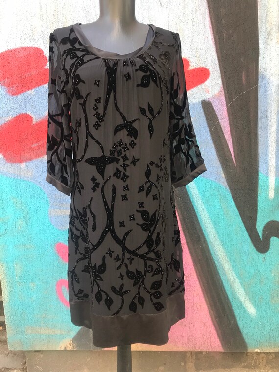 Vintage silk devore dress , velvet , 90s , coctail