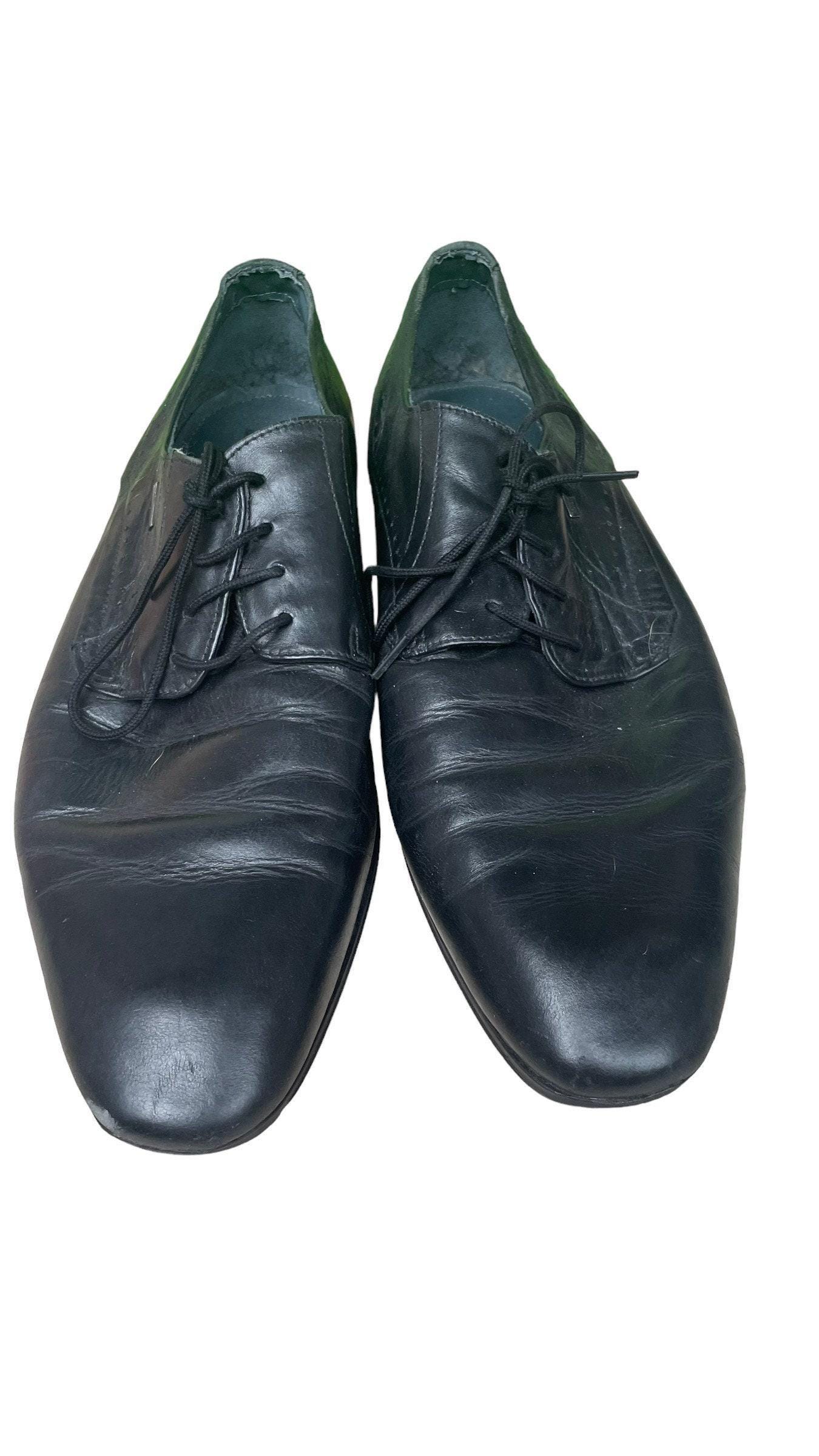 Bugatti Black Leather Dress Shoes, Vintage Lace-up (men display picture 2