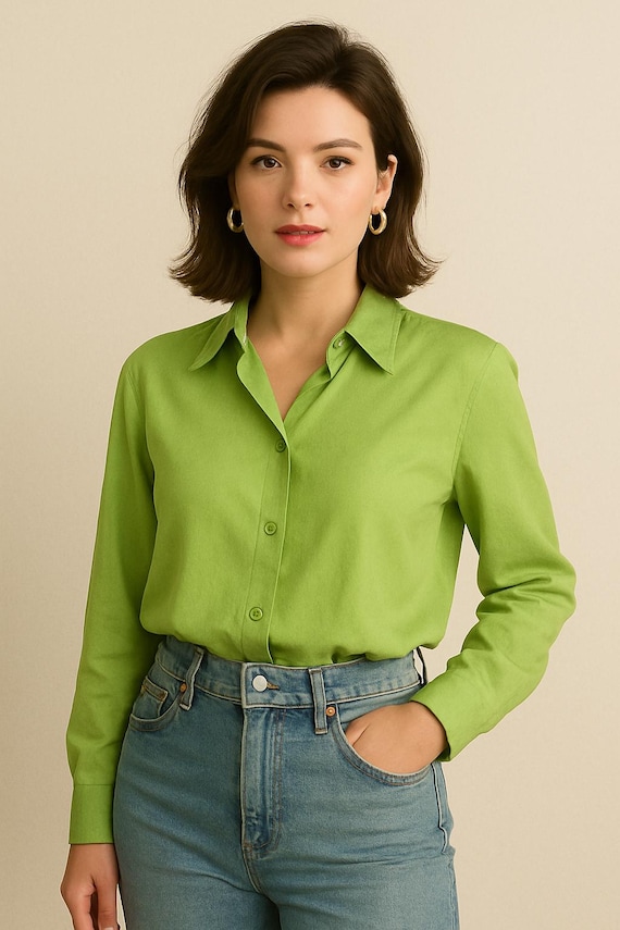 neon green dress shirt Slim Fit Button-Down Collar Long Sleeve Shirt, Classic I Solid main image 1
