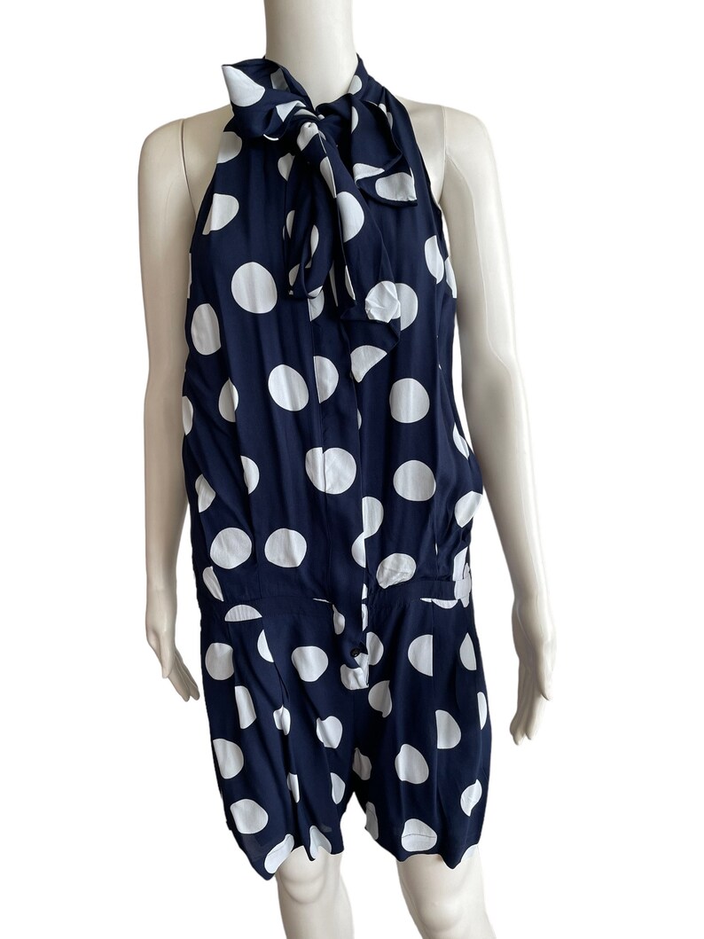 00s See by Chloé Blue Polka Dots Pussy Bow Sleeveless Jumpsuit I 44, M ...