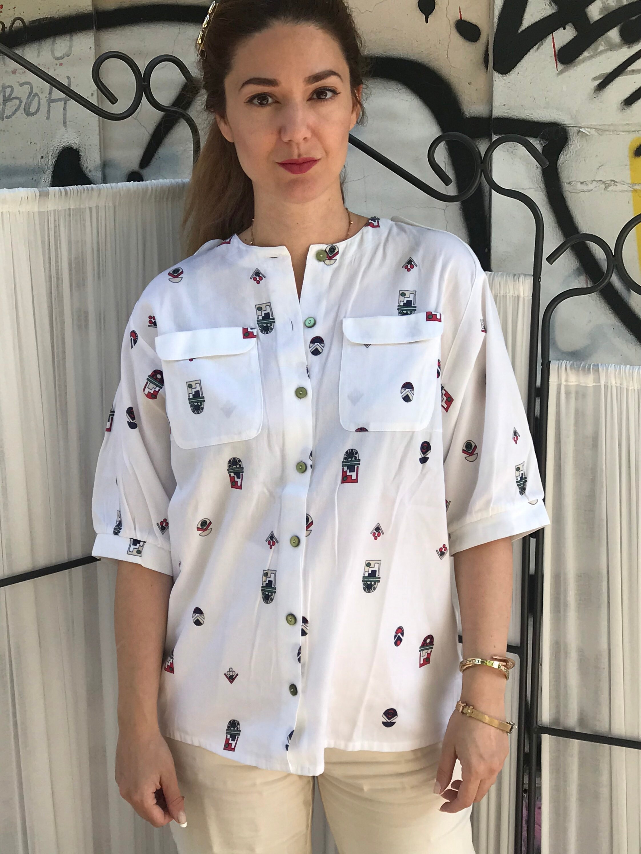 Vintage Shirt / Abstract Print Shirt / Cotton Shirt / Made in 