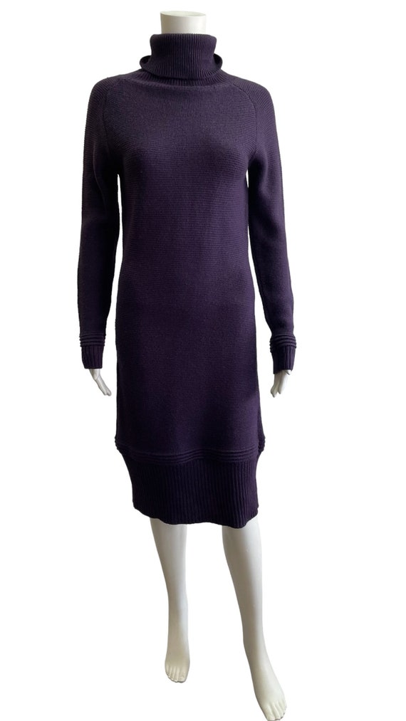 50% Wool Maxi Purple Turtle Neck Dress, Winter Li… - image 1