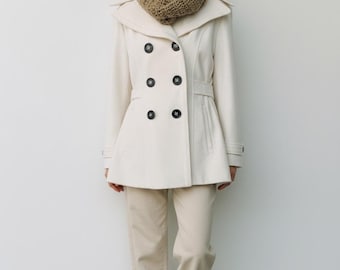 Wool Ivory Peacoat – APT.9 Coat Women’s Large – Double Breasted Classic Winter Jacket – New With Tags