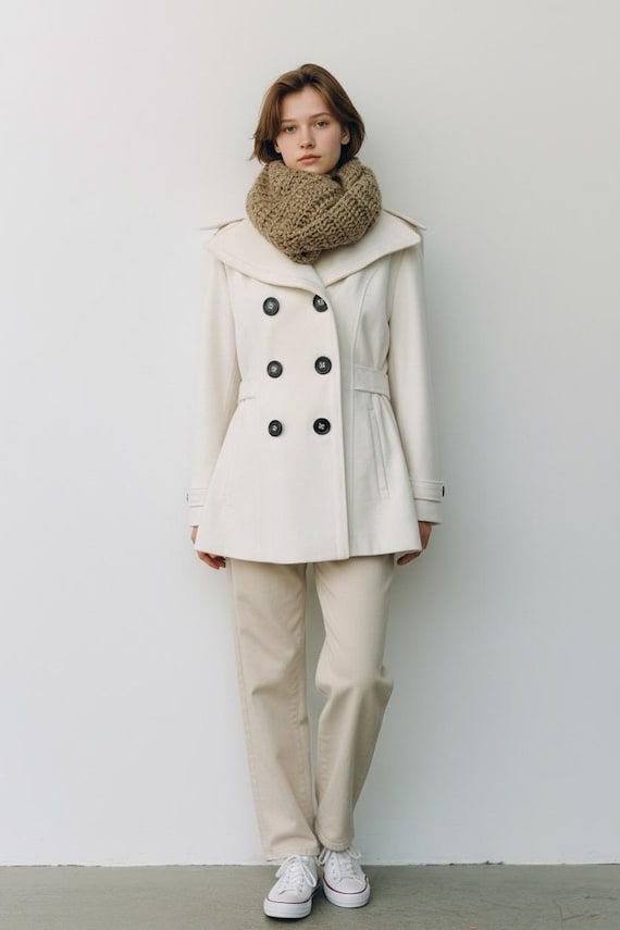 Wool Ivory Peacoat – APT.9 Coat Women's Large – Double Breasted