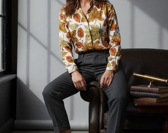 Vintage Heritage Road Autumn Leaf Shirt | Boxy 80s–90s Button-Up | S–M