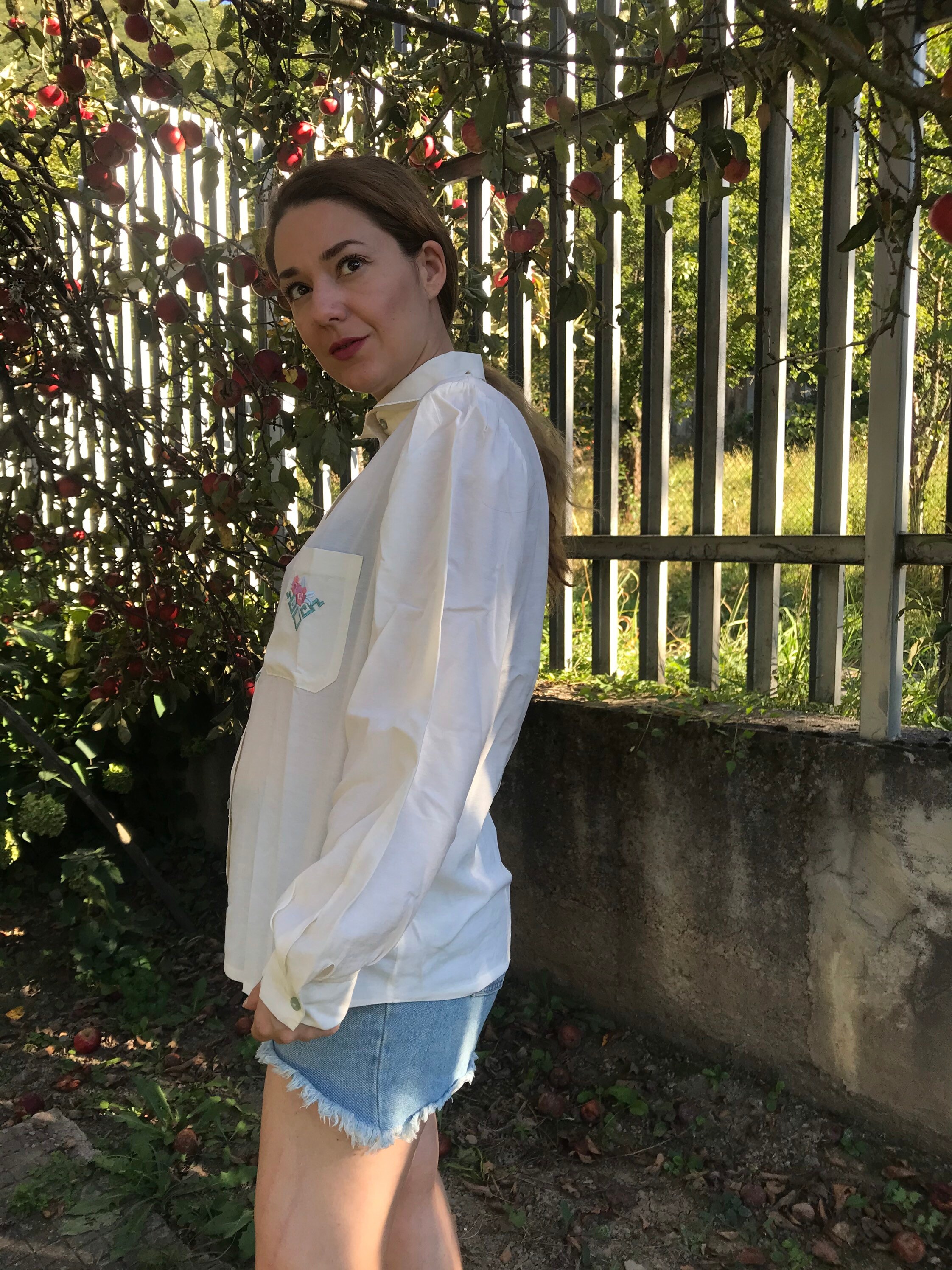 Vintage 70s Style Cotton Shirt / Embroidery / off White Vintage 70s Style Cotton Shirt / Embroidery / off White