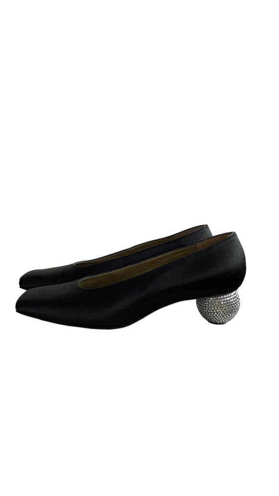 Yves Saint Laurent black satin pumps Rhinestone si