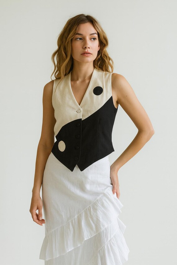 Moschino Vest Vintage 90s Cheap and Chic Rare Yin Yang Vest Wool