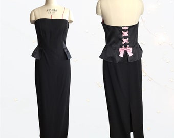 ESCADA VTG 00s coctail dress ,  strapless designer gown ,elegant maxi dress ,corset style dress ,classy long black dress,luxury dress