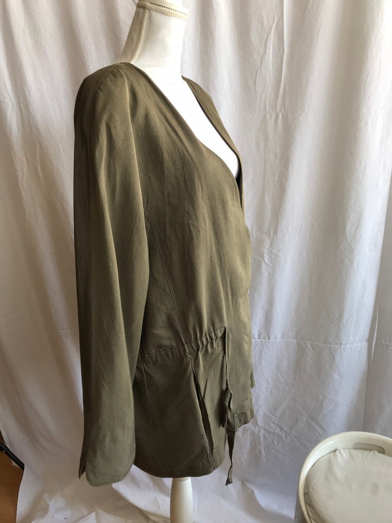 Laurel silk khaki vintage blazer Laurel by Escada extra large elegant large buttoned shoulders desgner blazer