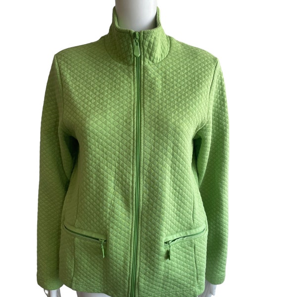 90s Rafaella Made In Macau Green Cotton Zipped Blazer With Pockets Jacket Size S, Spring Summer Casual Jacket, Gift for Her, Birthday Gift