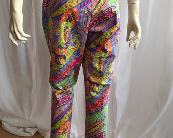 パンツ 90s Ralph Lauren Linen Paisley Pants Vintage Paisley STUNNING BRIGHT COLORS Lauren Ralph Lauren
