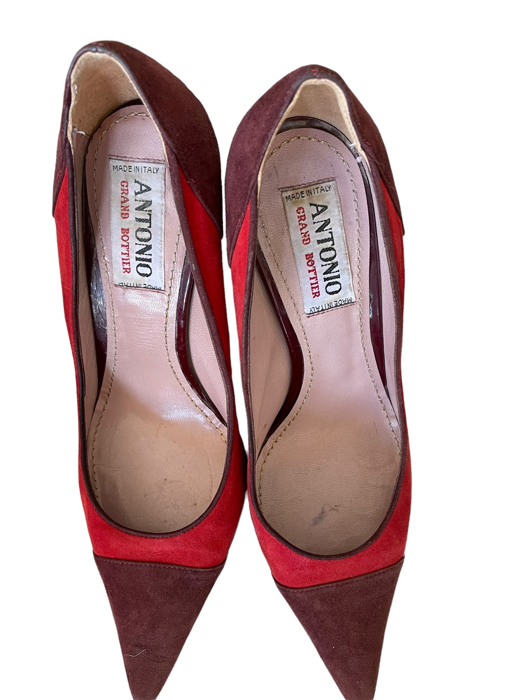 Antonio Grand Bottier Heels , Suede Burgundy Color Block Heels , Size ...