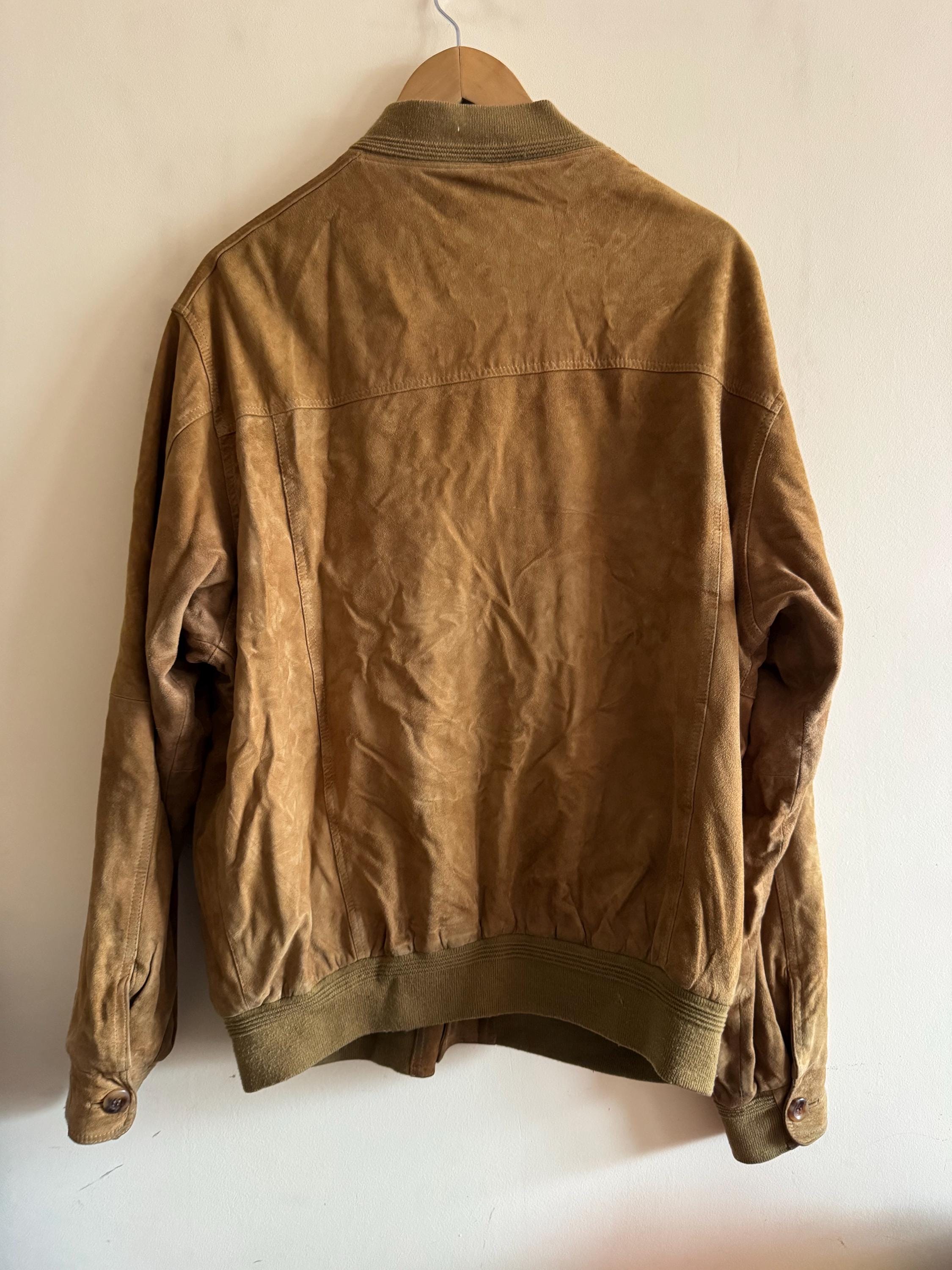 Vintage 80s Italian Suede Bomber Jacket by Alba Moda, Classic Tan