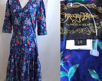 Vintage 1980s Impressions by Angela Holmes Floral Midi Dress – S Tea dress Garden party Romantic dress Nostalgian dress Gift