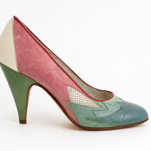 EL Vaquero Womens Green Leather Italian Handmade Patchwork Pump Heels Size 7