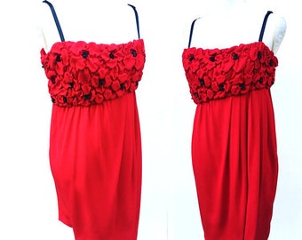 1990 Moschino silk red midi dress , Cheap and Chic , elegant , rare , formal , prom , Party red dress , Silk red midi dress