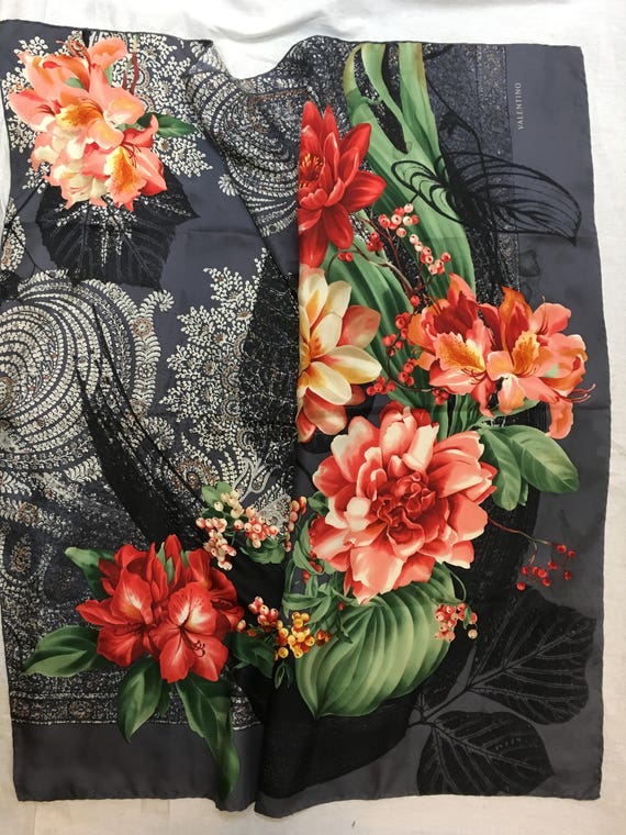 VALENTINO silk scarf / roses scarf valentino / vin
