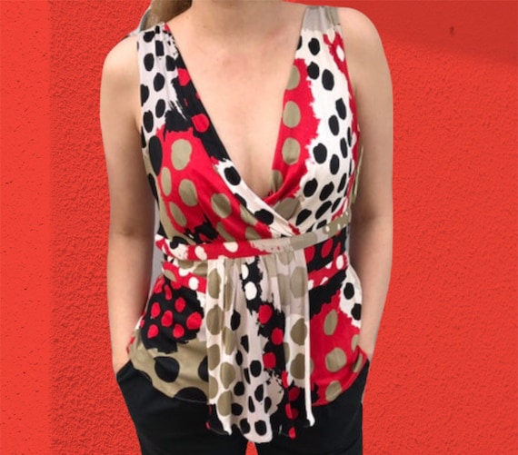 MOSCHINO Cheap and Chic Vintage 90s Bright Colors Polka Dots Top