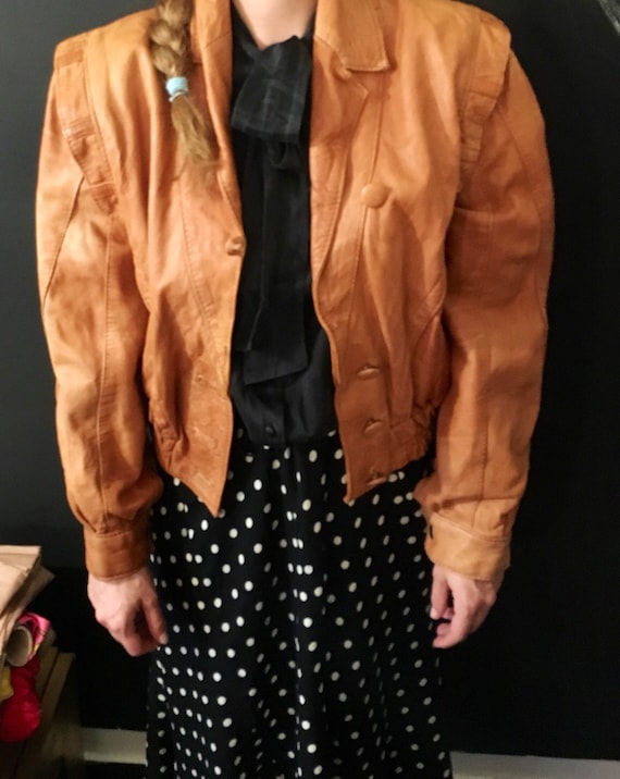 Vintage 80s Chic RED Leather Oversized Short Retro Bomber