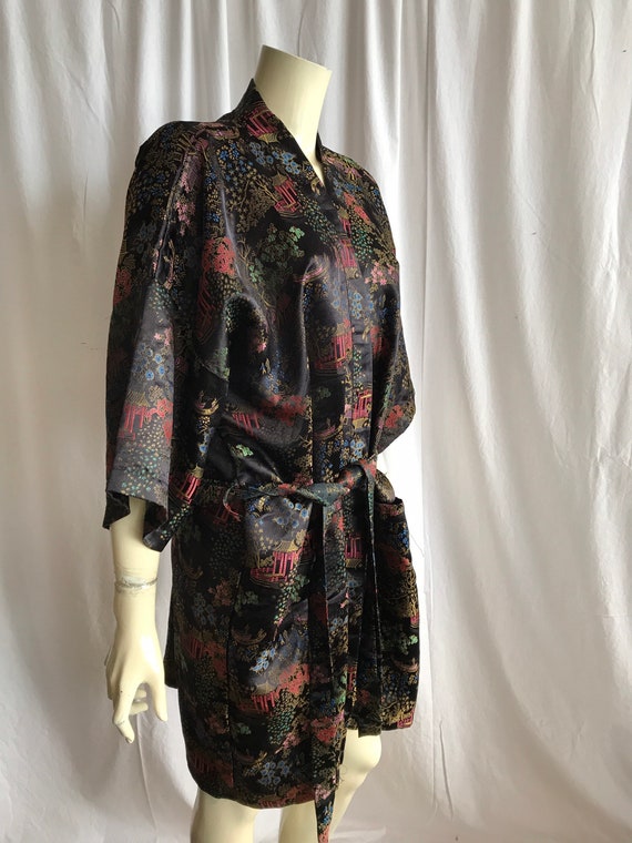 Vintage silk robe ,embroidered silk asian style r… - image 3