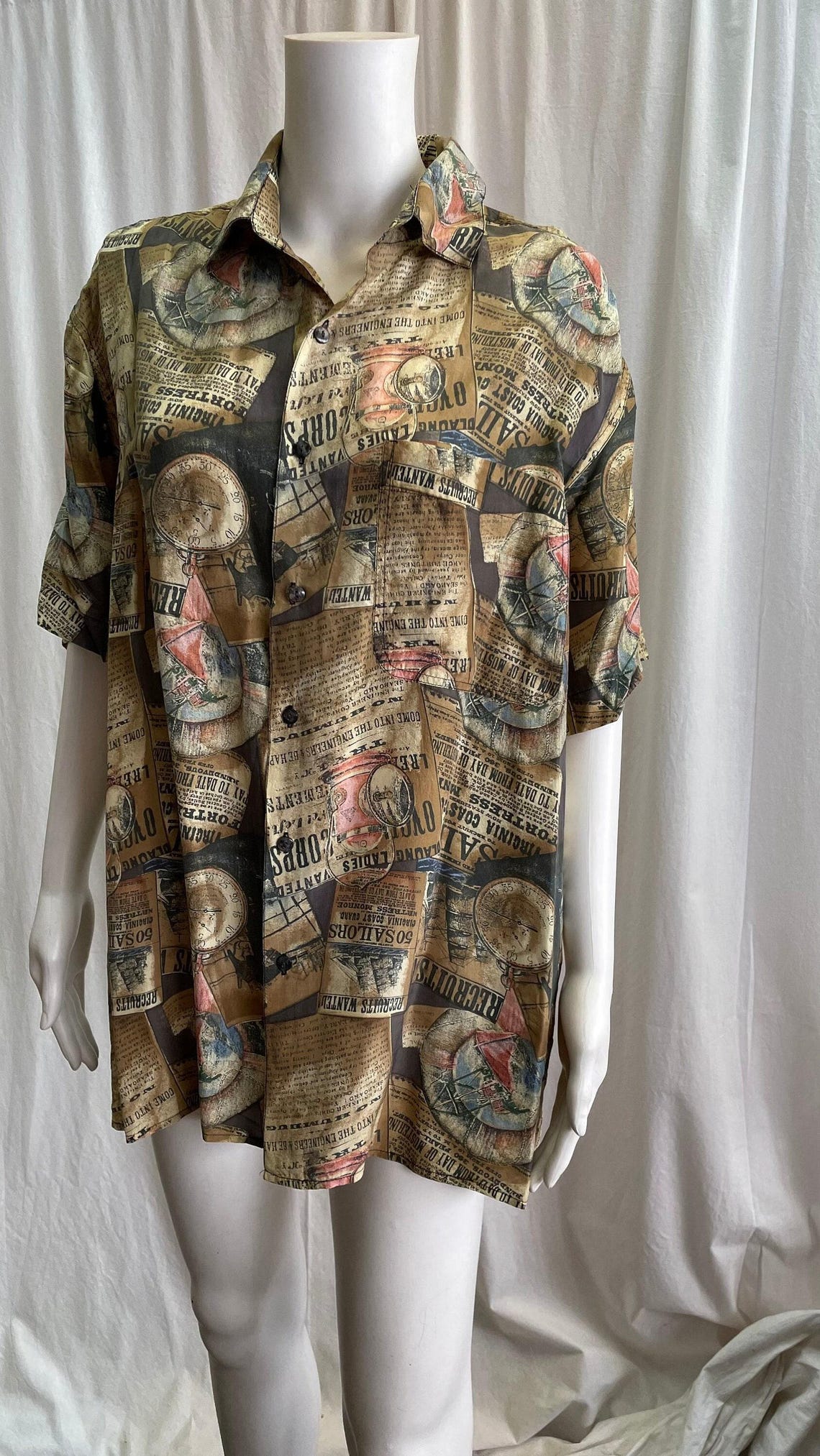 Abstract Print Silk Shirt: Vintage 80s Button-Up, Lightweight, Foto 2 von 5