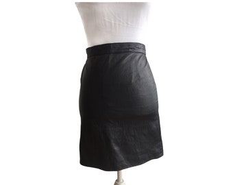 Vintage leather mini skirt , extra small , hight waisted , genuine leather , XS