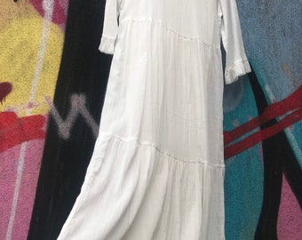 Handmade bohemian cotton dress , maxi dress , boho , hippie , white , summer