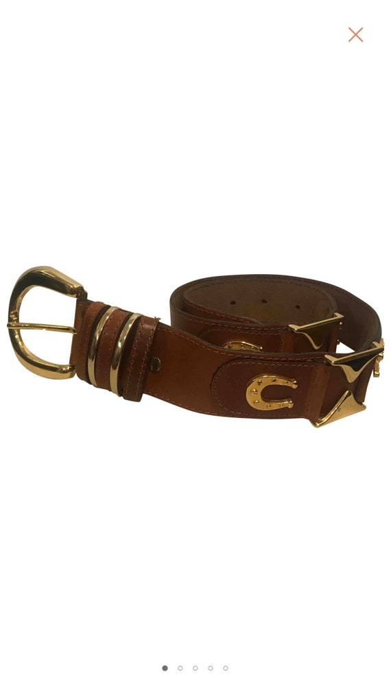 Brown Faux Leather Belt with Gold Accents s-l400.jpg main image 2