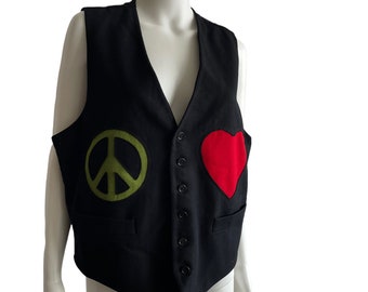RARE 90s Moschino Cheap & Chic Vest Black Sleeveless Wool Peace