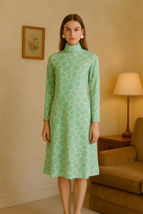 abstract green dress Vintage Resort Green Abstract Midi Dress main image 0