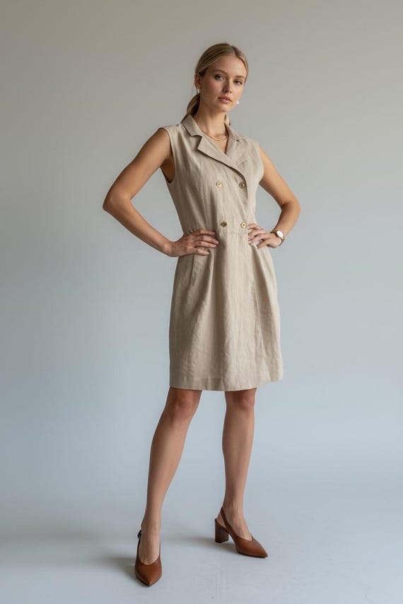 gold linen dress STAUD, Oro Linen Dress in Palo Verde, Size 00