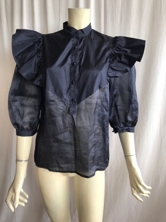 ESCADA rare puff sleeves / ruffles 100 % silk shi… - image 2