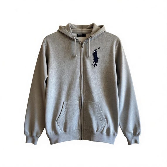 Polo Ralph Lauren ジップパーカー ビッグポニー グレー y2k Rare Early-2000s Polo by Ralph Lauren Hoodie – Grey Big Pony Zip