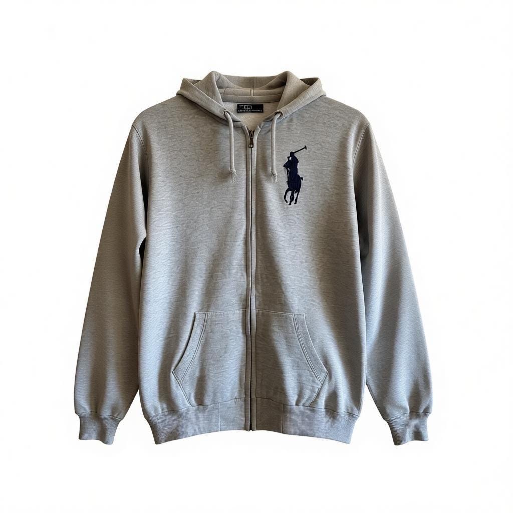 Rare Early-2000s Polo by Ralph Lauren Hoodie – Grey Big Pony Zip