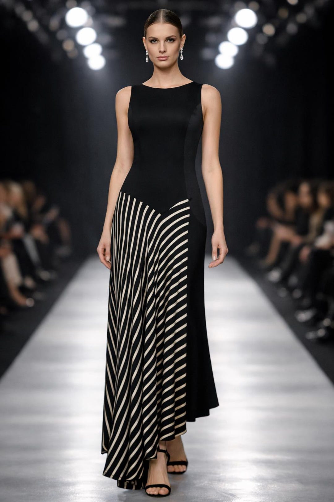 MOSCHINO Cheap & Chic RARE 90s Monochrome Maxi Dress – Asymmetric