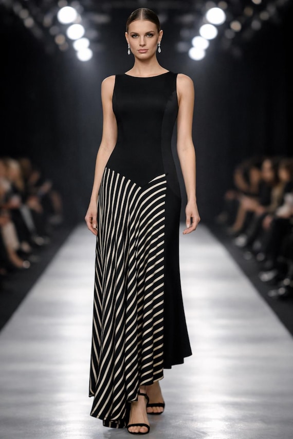 MOSCHINO Cheap & Chic RARE 90s Monochrome Maxi Dress – Asymmetric
